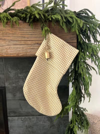 Christmas Stocking "Fold Over" Beige Check Plaid