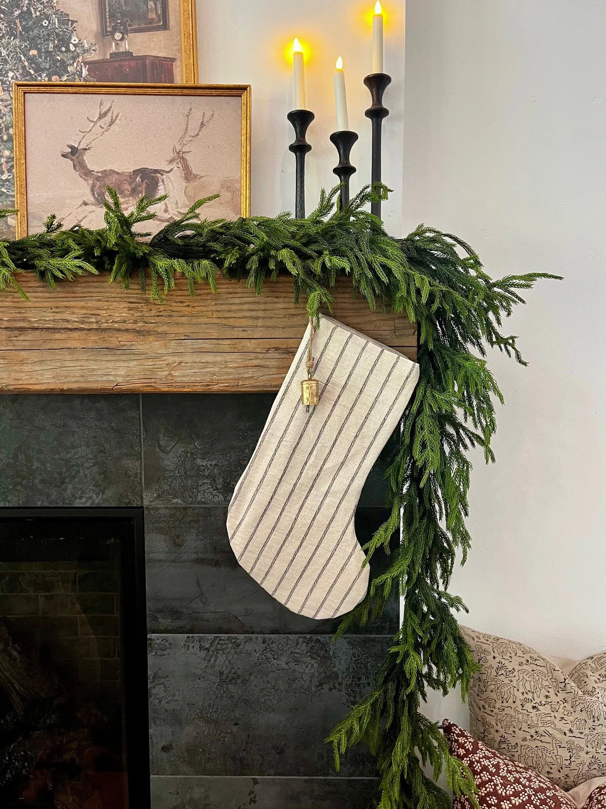 Christmas Stocking Black White Stripe