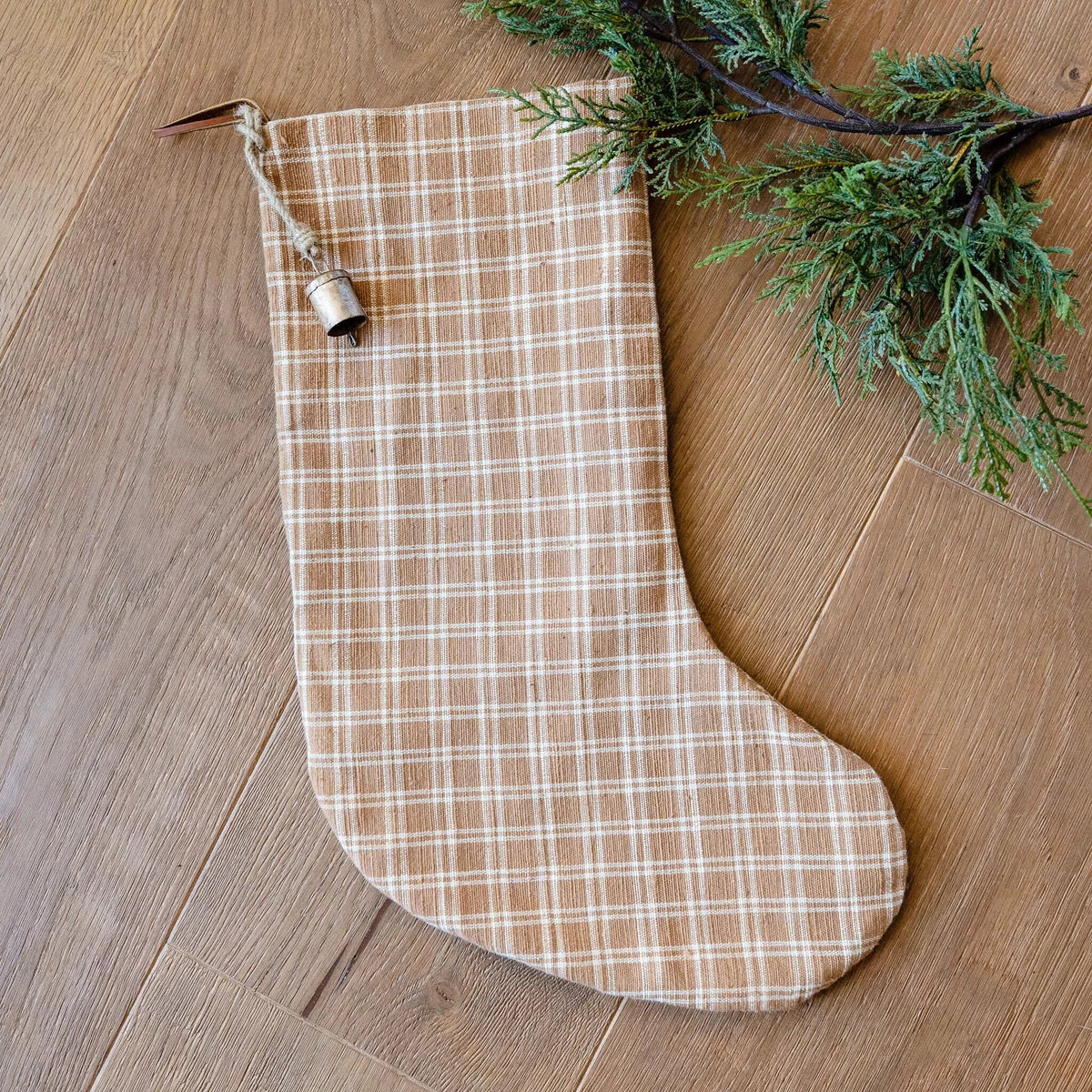Christmas Stocking Camel Plaid