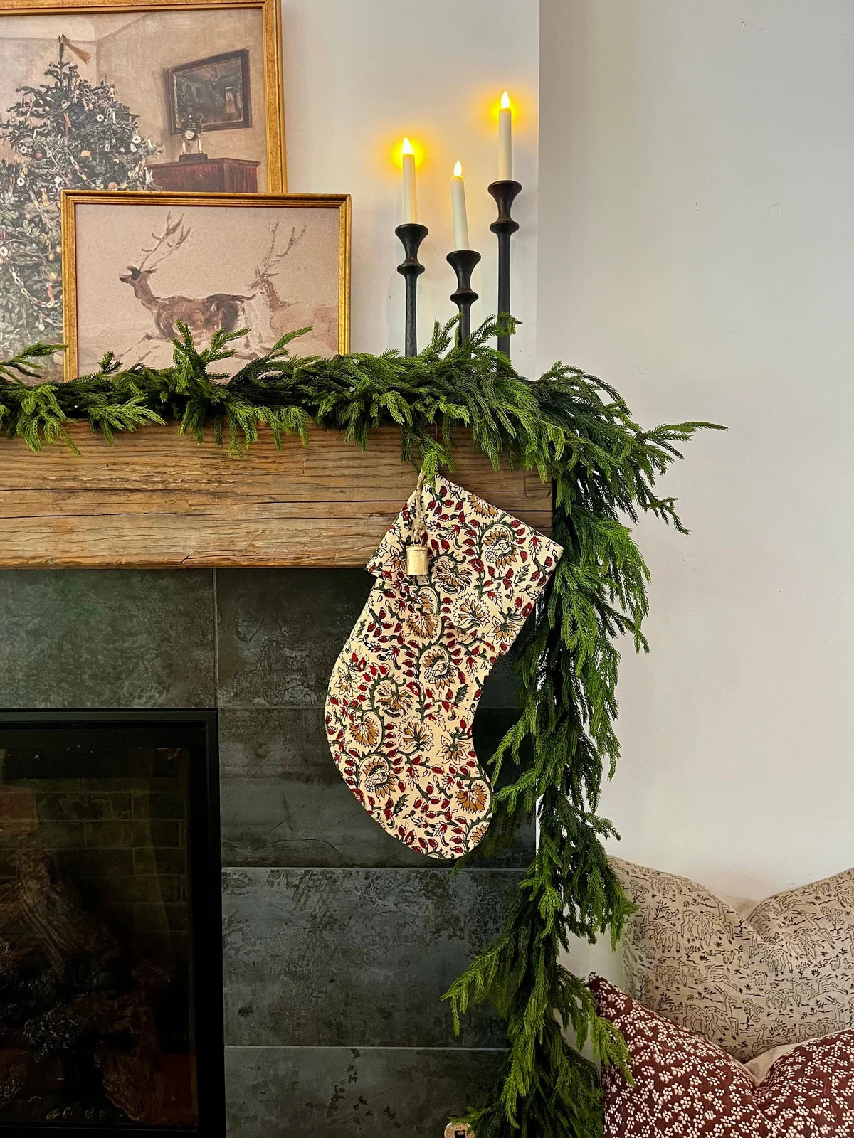 Christmas Stocking "Fold Over" Evergreen Floral