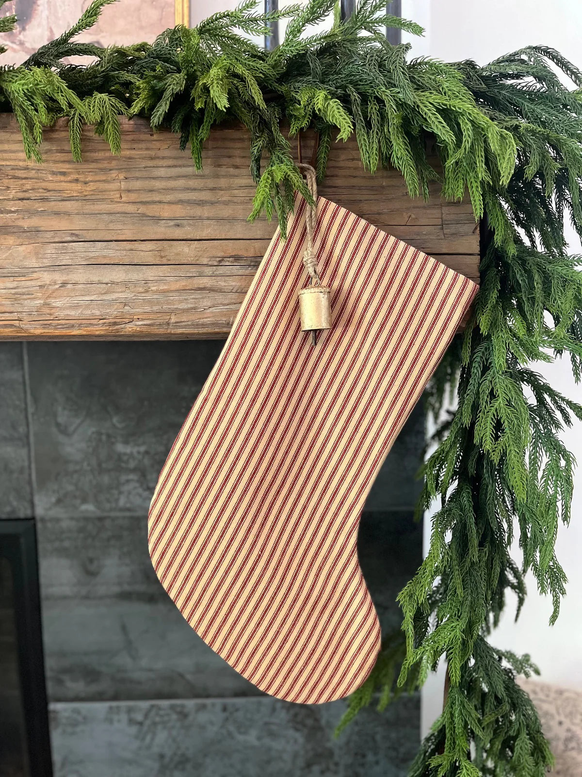 Christmas Stocking Red and Tan Stripe