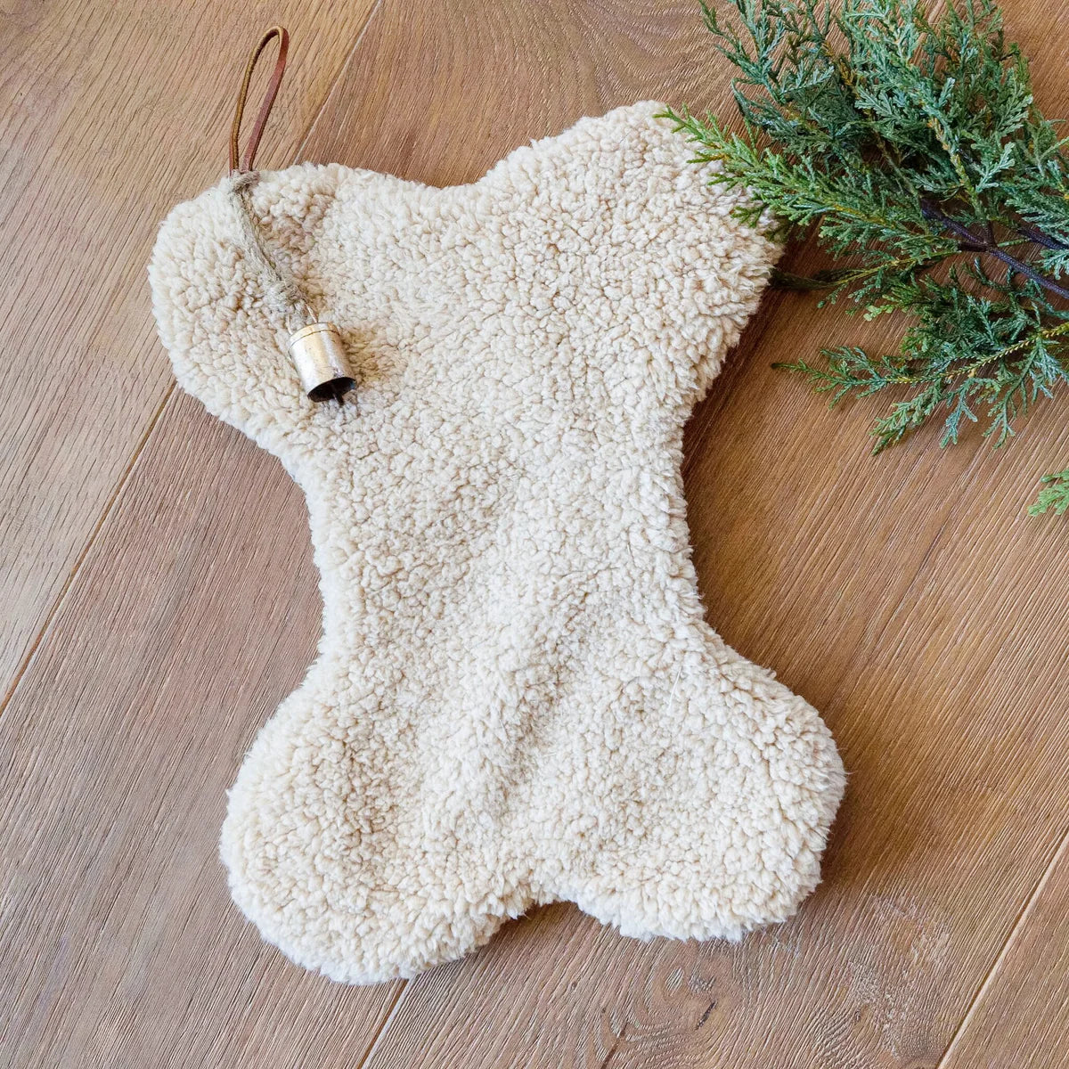 Christmas Stocking Sherpa Dog Bone Tan
