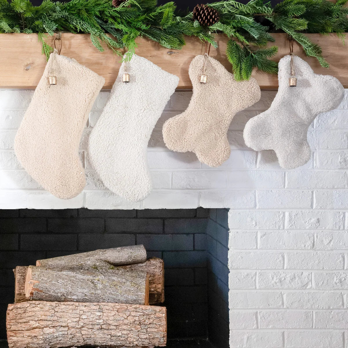Christmas Stocking Sherpa Dog Bone Tan