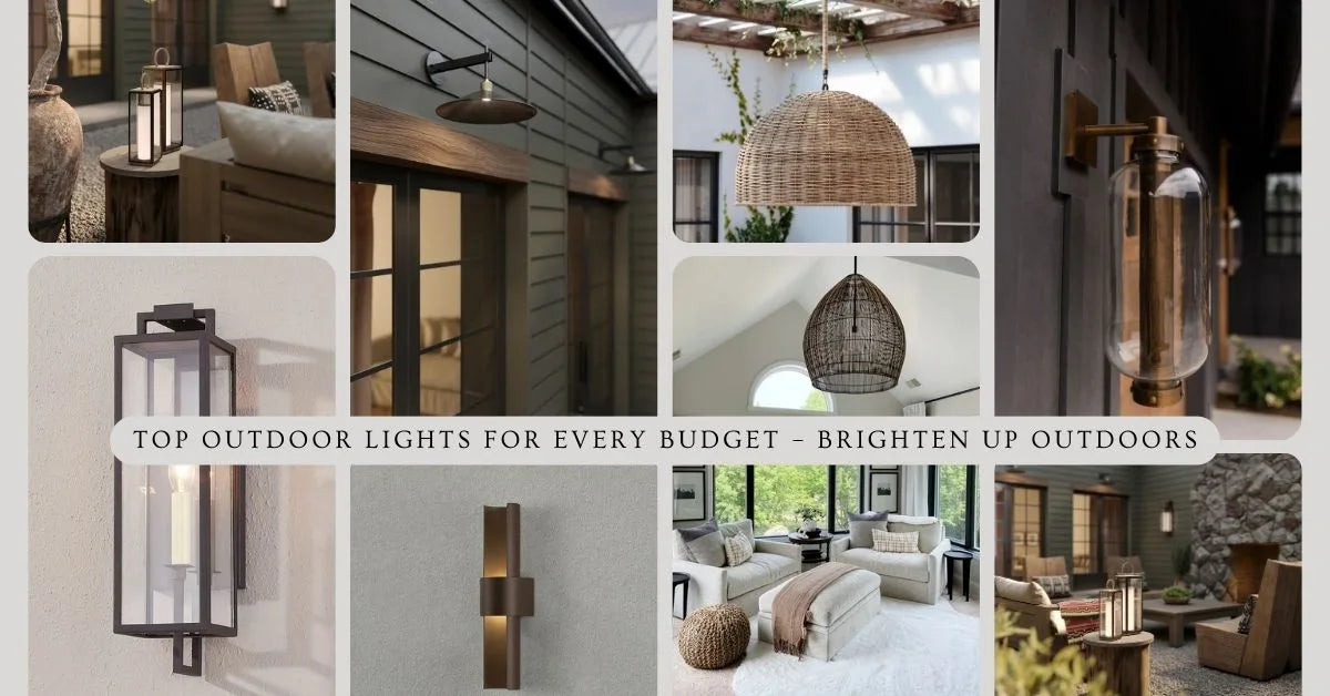 A collage of various outdoor lighting options showcasing styles and designs for every budget, with a focus on elegance and ambiance.