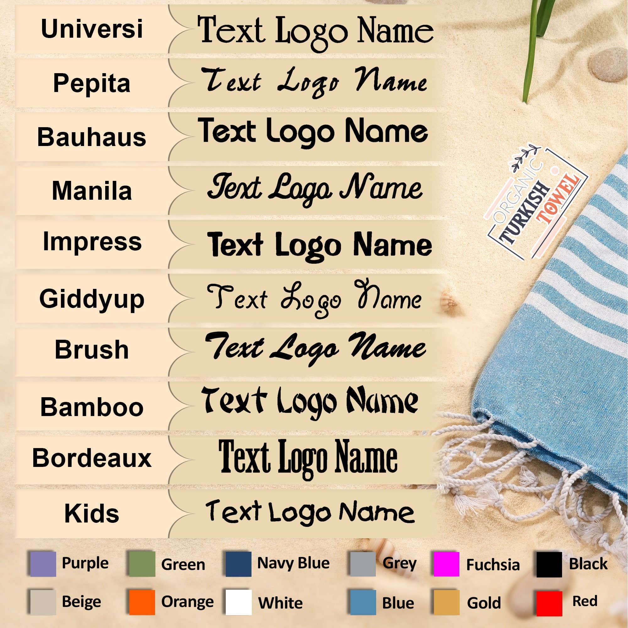 Textured surface with text logo names and color swatches for branding design.