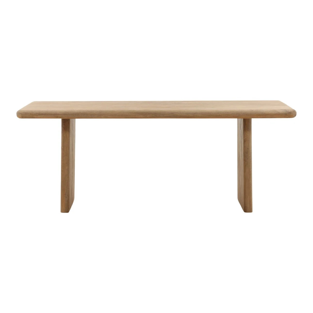Minimalist solid wood bench with natural finish, simple rectangular seat and straight legs