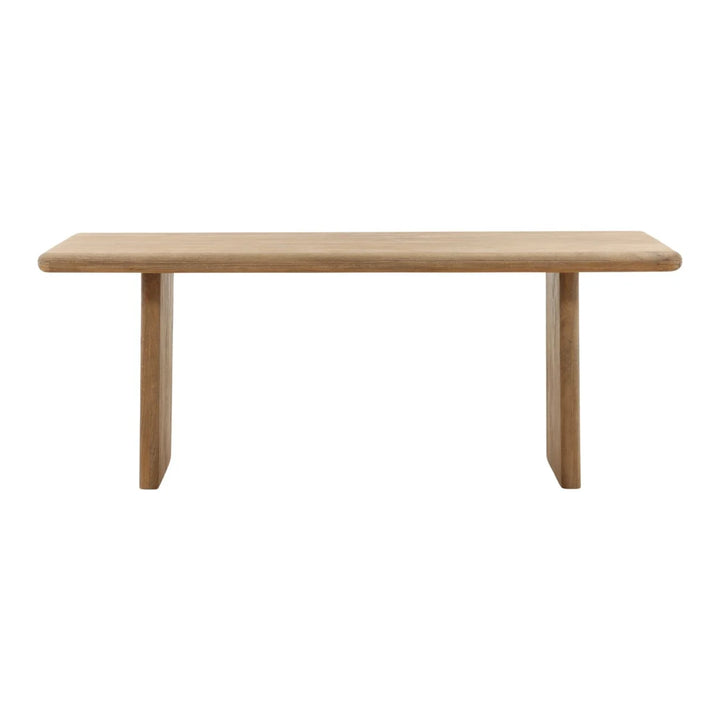Minimalist solid wood bench with natural finish, simple rectangular seat and straight legs