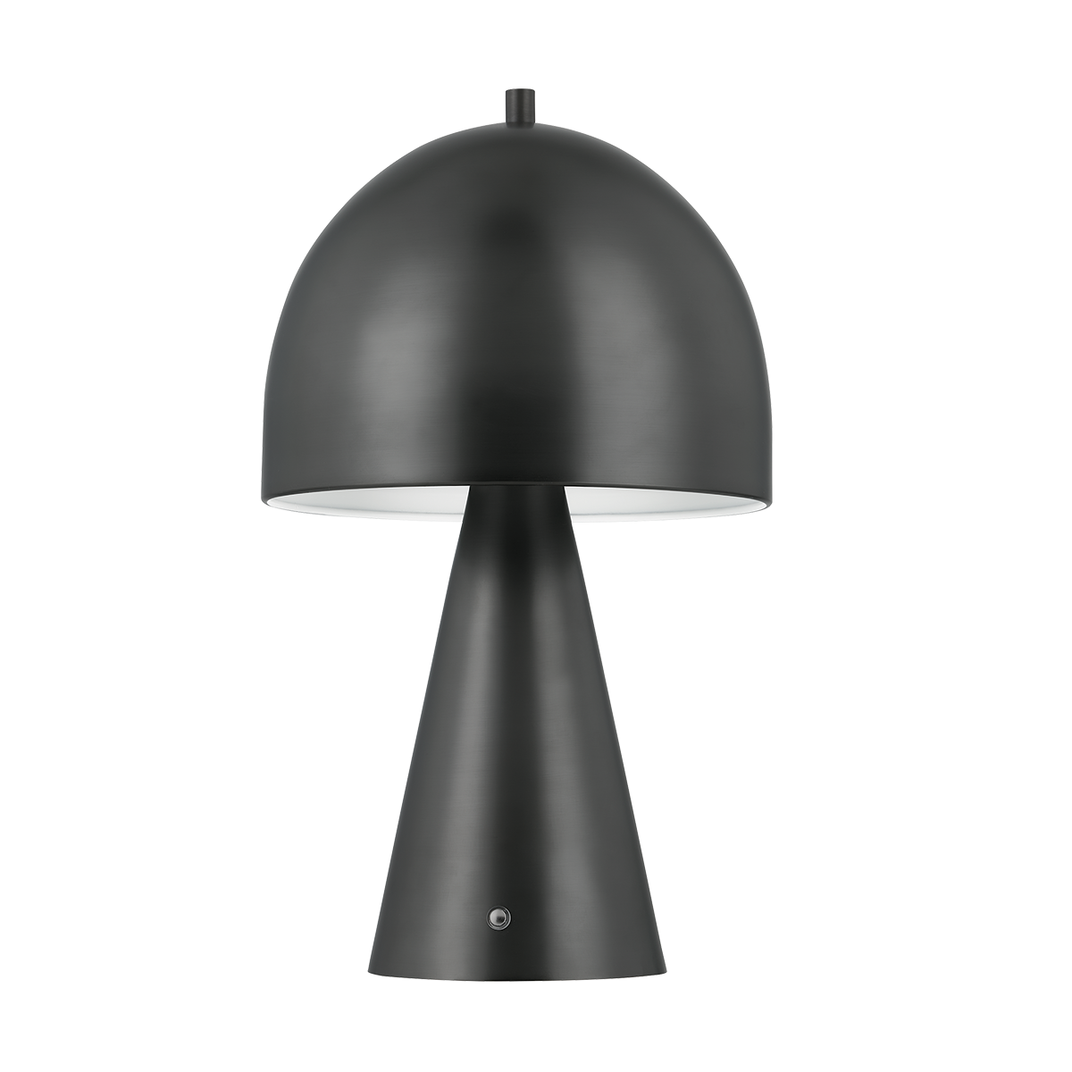 A black ceiling-mounted light fixture with a conical shade.
