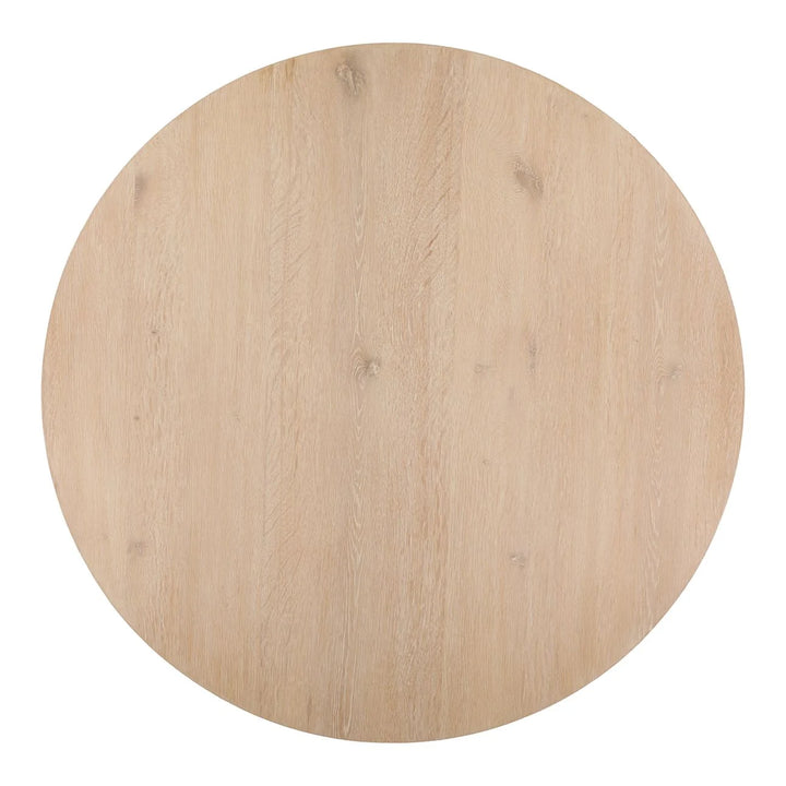 Round light oak wood tabletop top view with visible grain