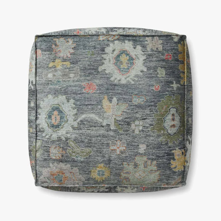 Gray patterned square pouf ottoman floor cushion