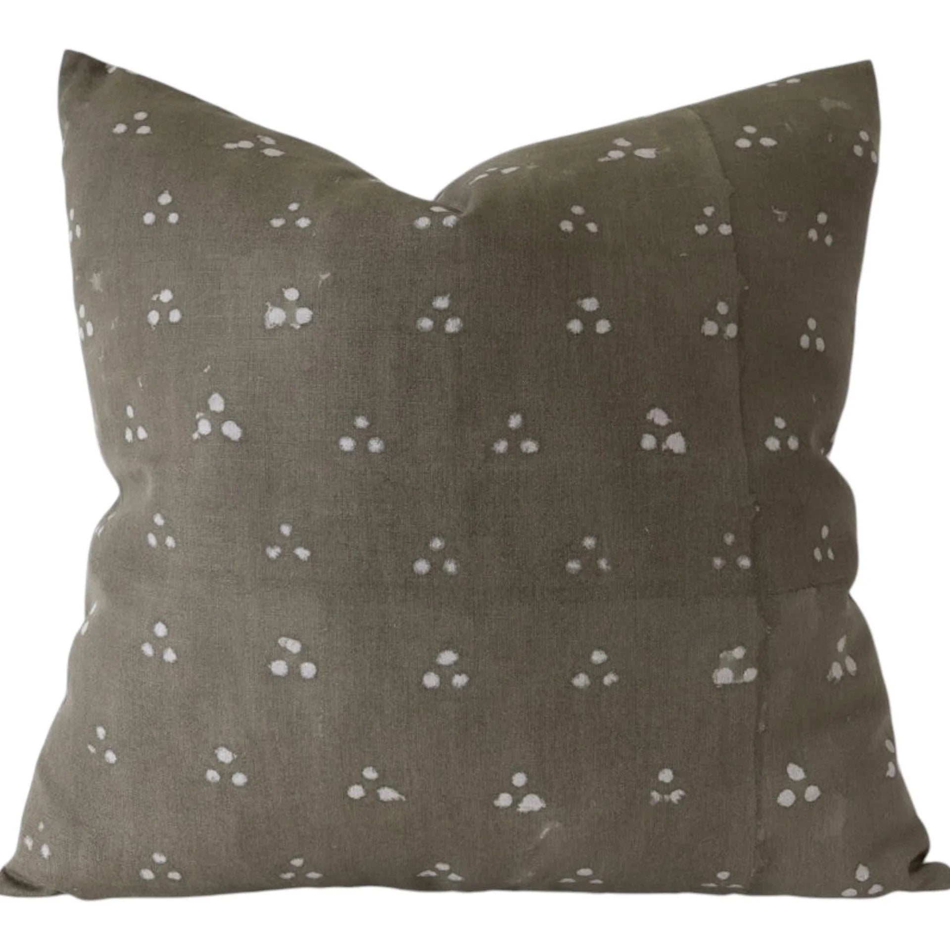 Olive gray throw pillow cover with small white dot print, square decorative cushion