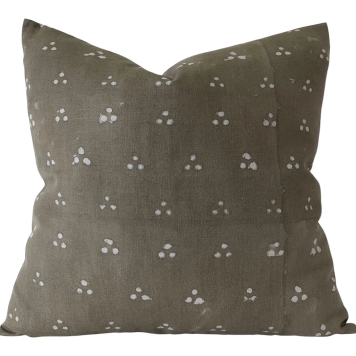 Olive gray throw pillow cover with small white dot print, square decorative cushion