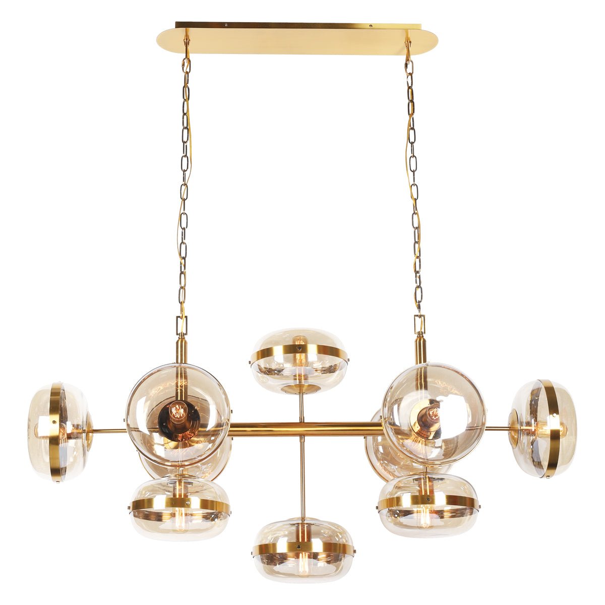 Gold globe chandelier with clear glass shades, modern sputnik pendant light for dining room