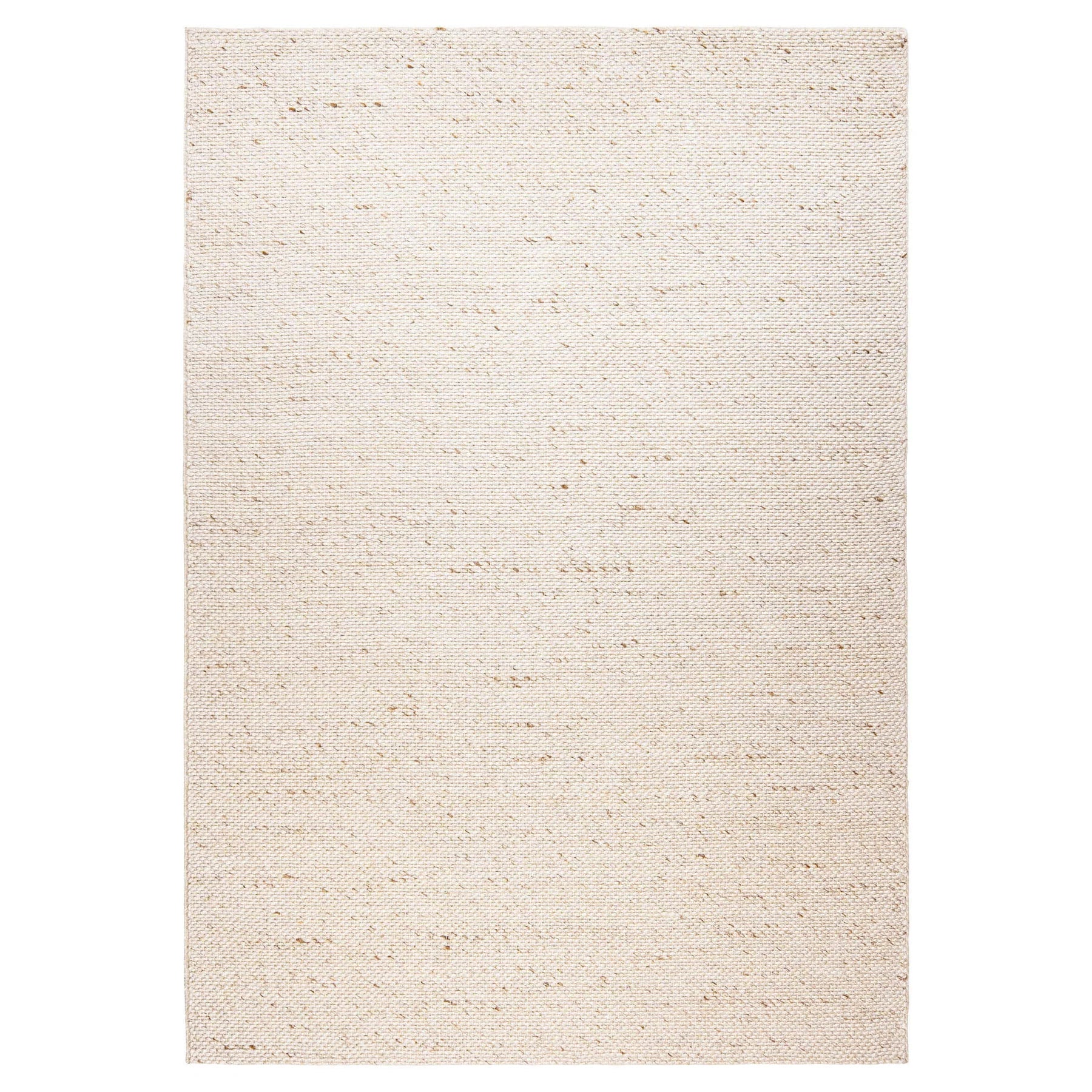 Full view of a natural jute flatweave area rug in light beige, minimalist textured rug for living room or bedroom