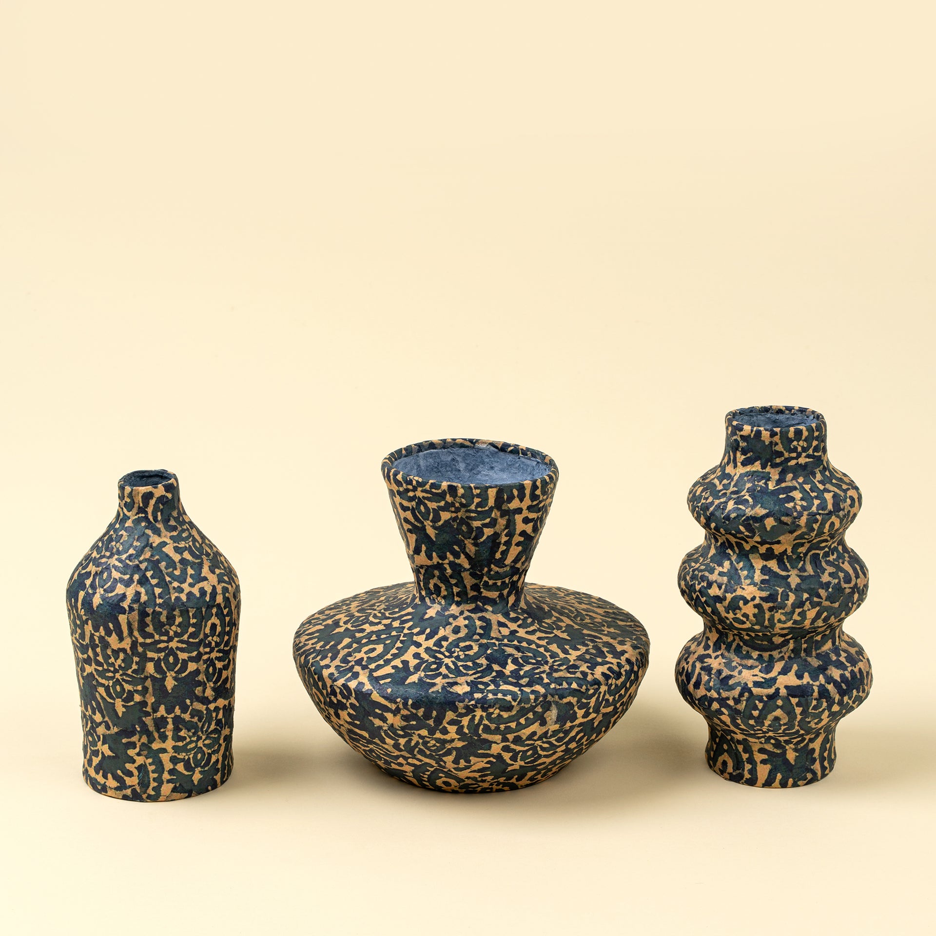 Patterned Paper Mache Trumpet Vase