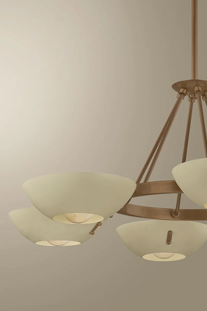 Chandelier with three light fixtures on a beige wall