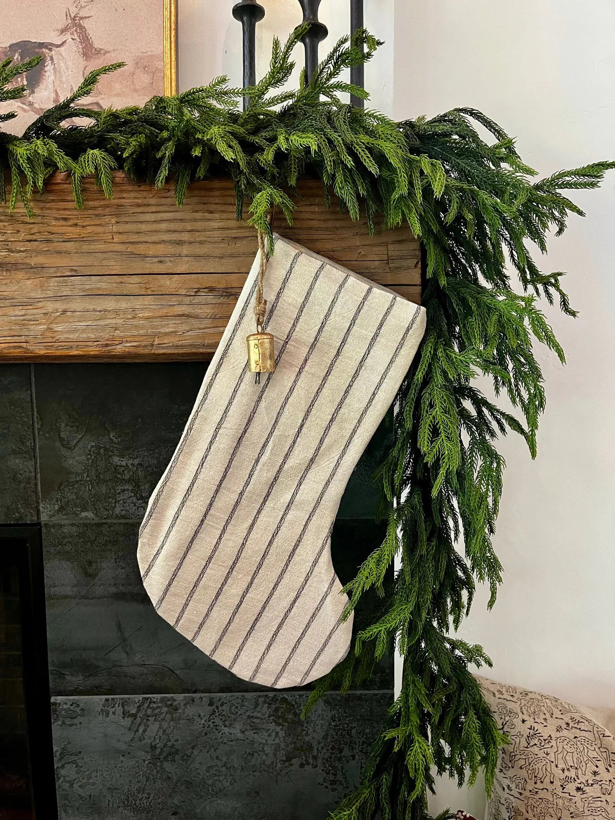 Christmas Stocking Black White Stripe