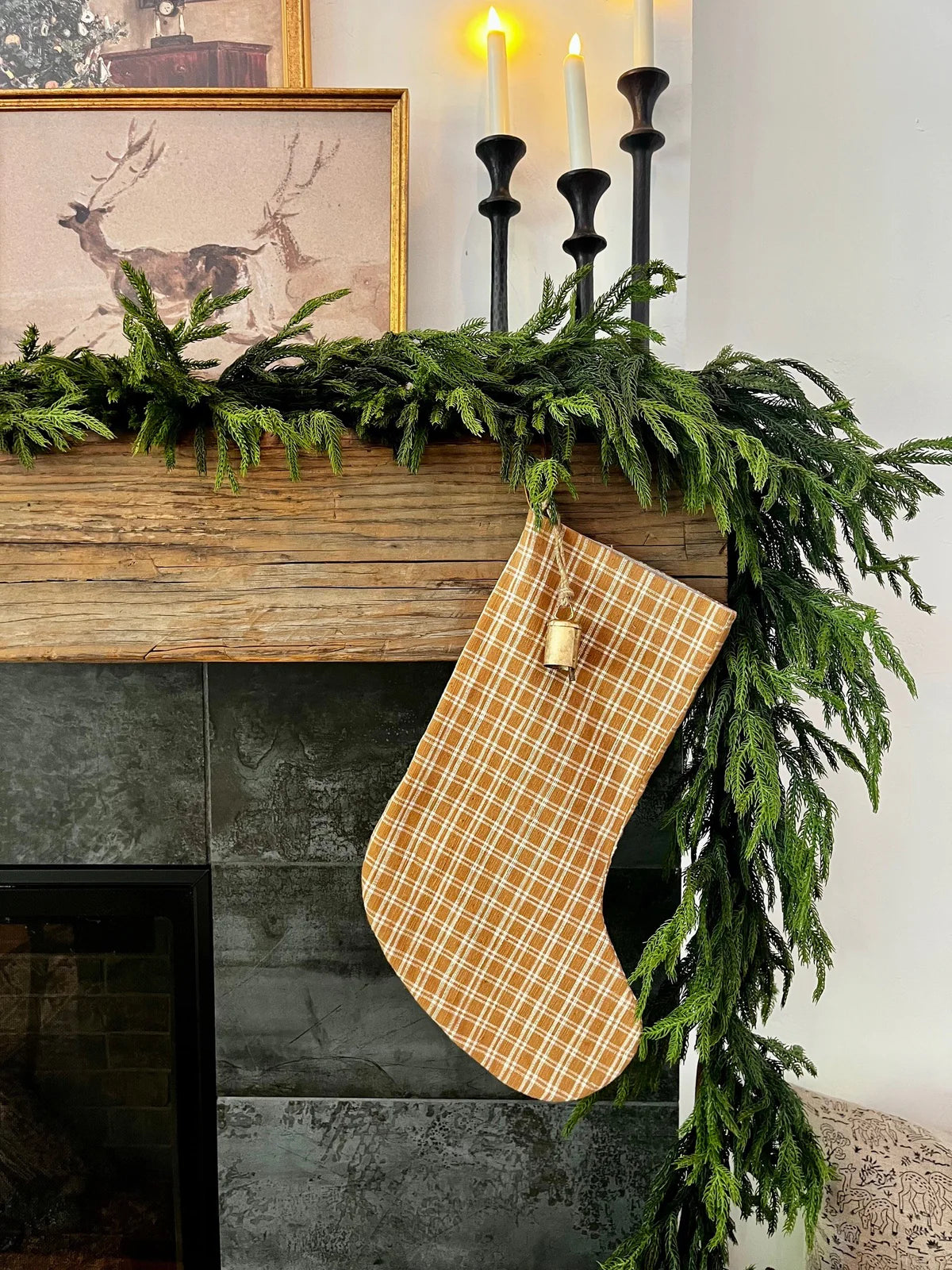 Christmas Stocking Camel Plaid