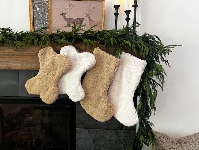 Christmas Stocking Sherpa Dog Bone Cream