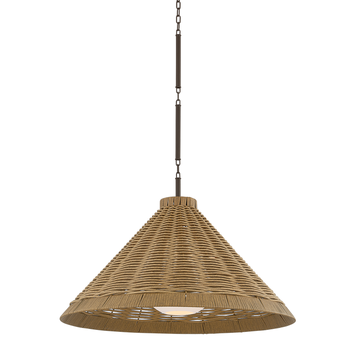 Wicker pendant light on a white background