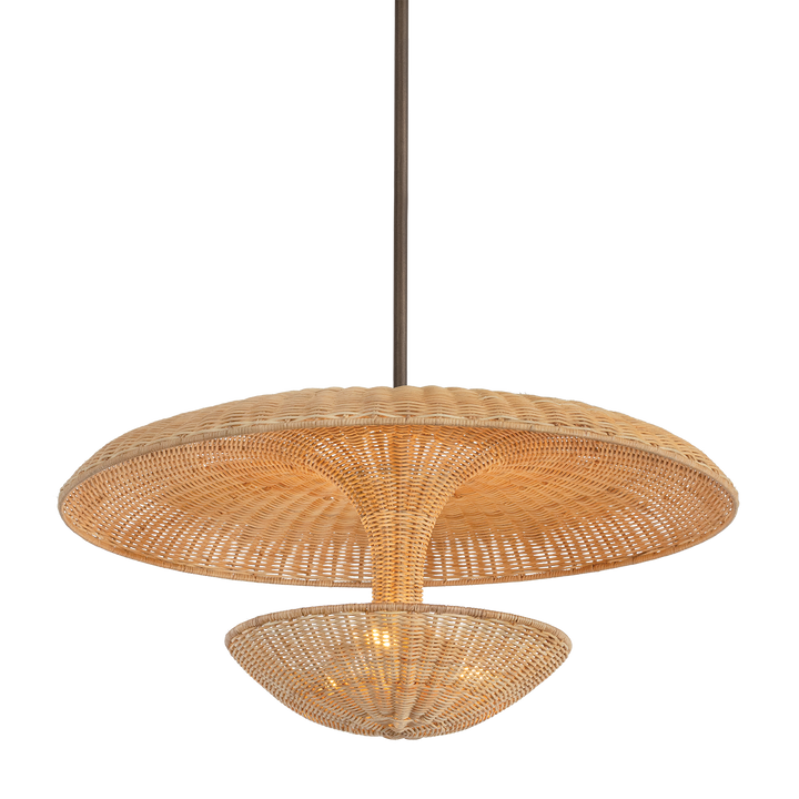 Wicker pendant light on a white background