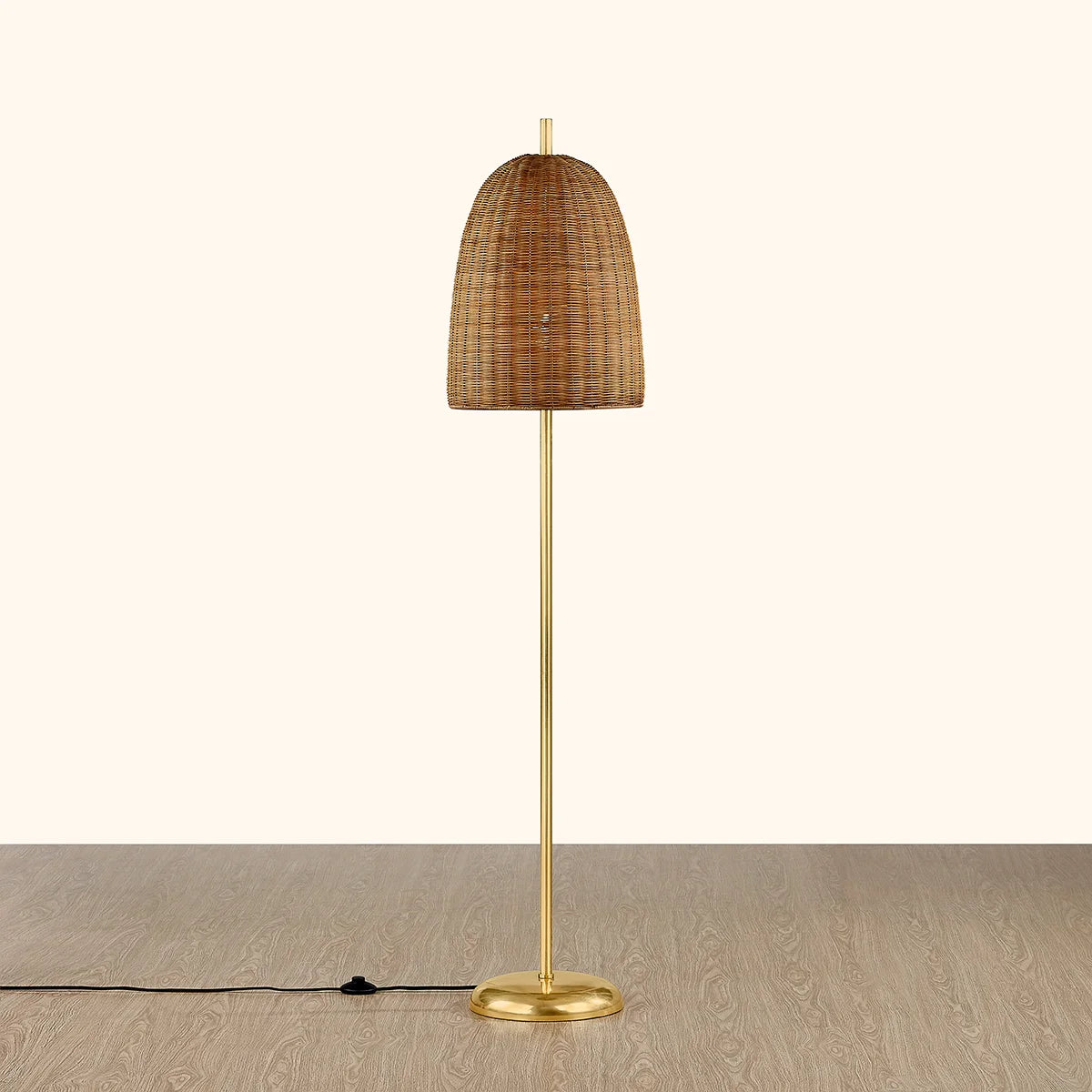 Beatrice Floor Lamp: A contemporary light featuring a unique ripple-effect stem and a tall linen drum shade.
