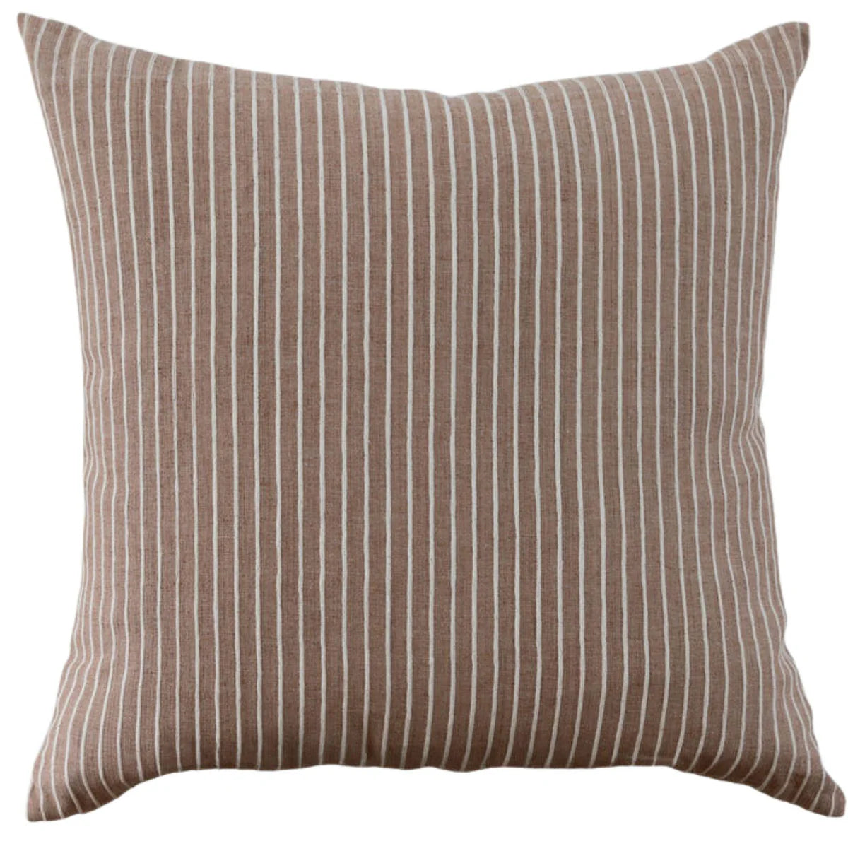 Striped pillow with brown and white lines on a white background