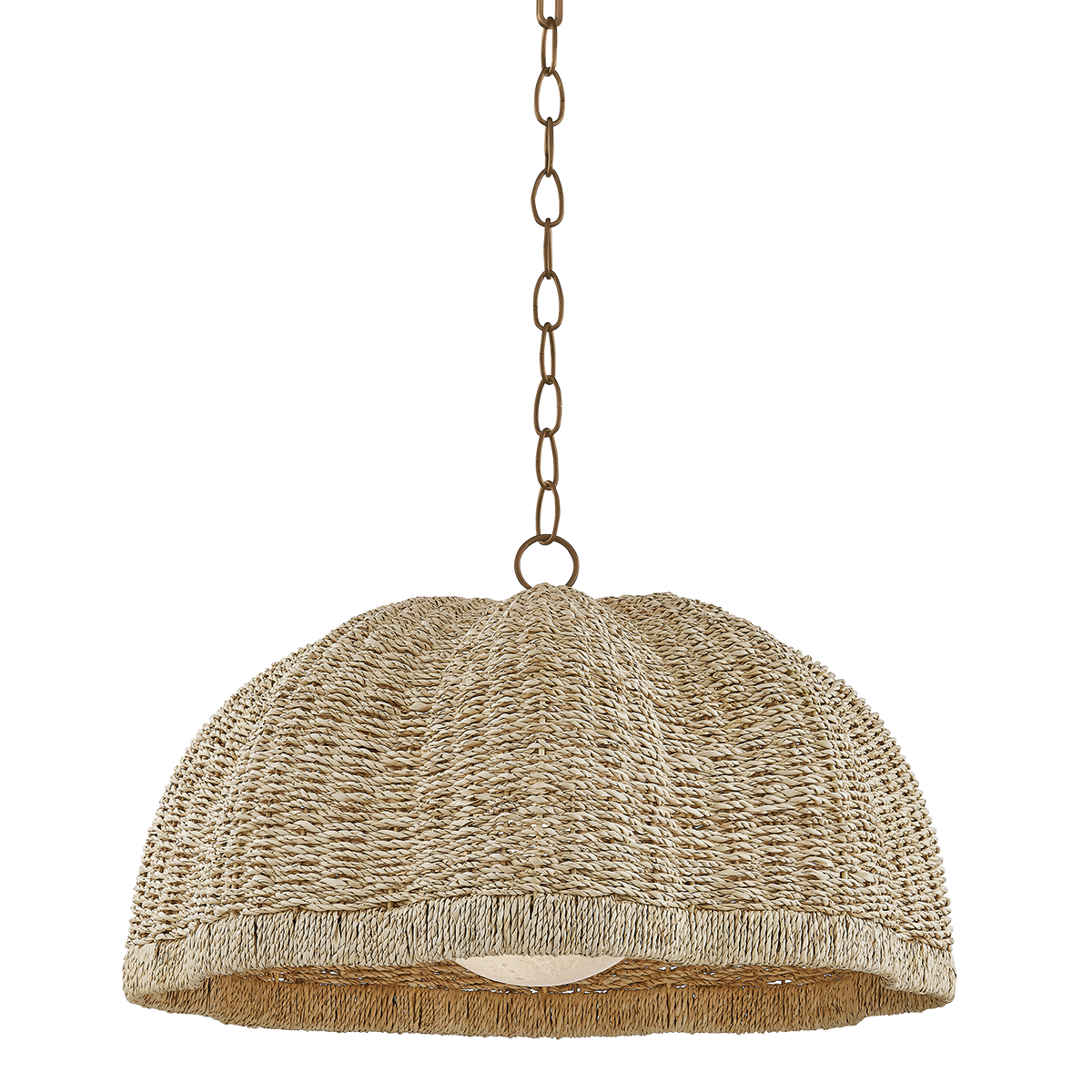 Textured pendant light with chain on a white background