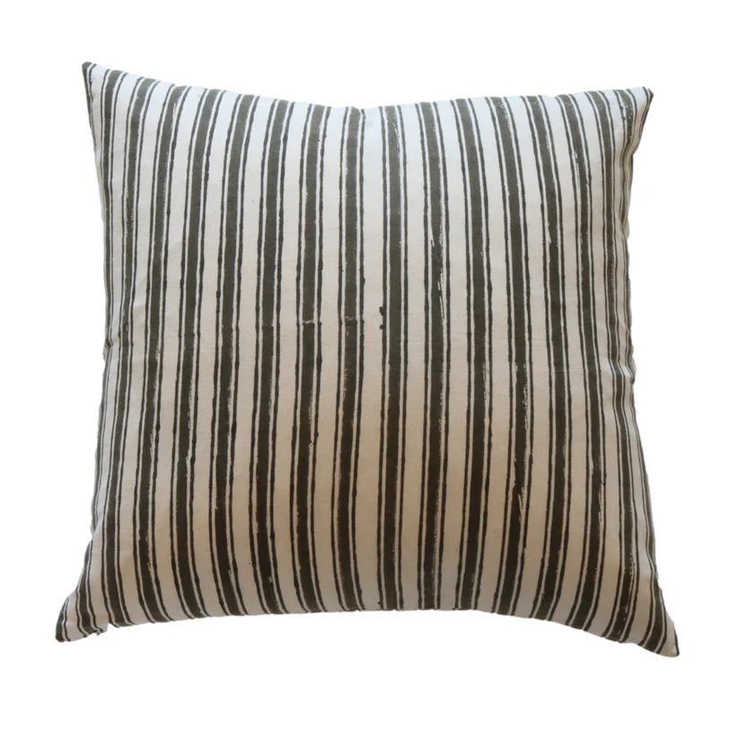 Myer Stripe Pillow Cover showcasing a bold black and white striped pattern with a distinct white stripe.