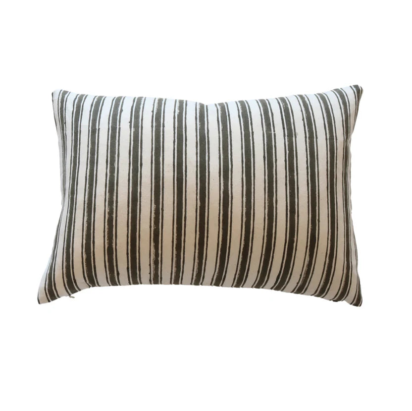 A stylish Myer Stripe Pillow Cover with bold black and white stripes, ideal for adding elegance to any living space.
