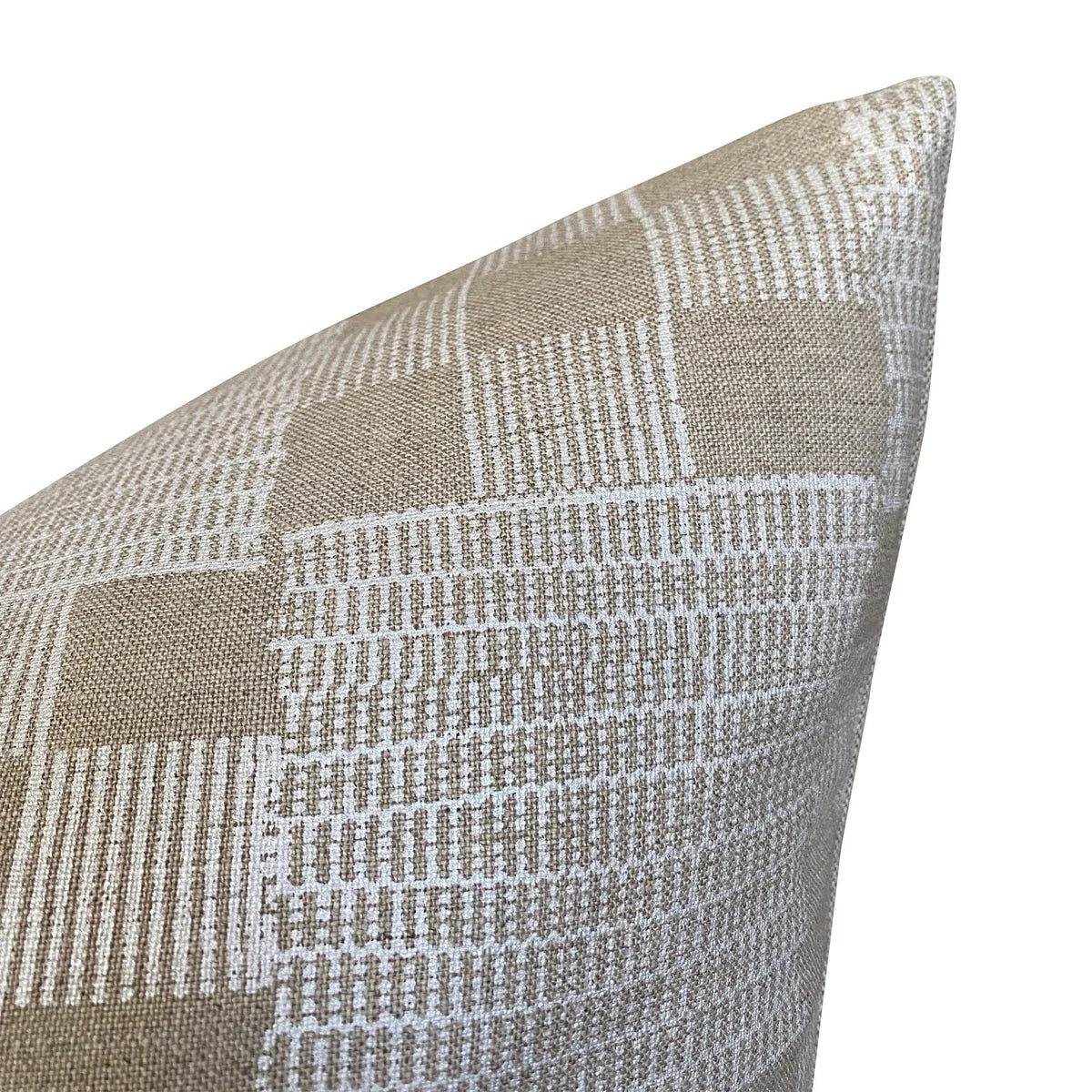 Textured checkered pillow with a geometric pattern on a white background