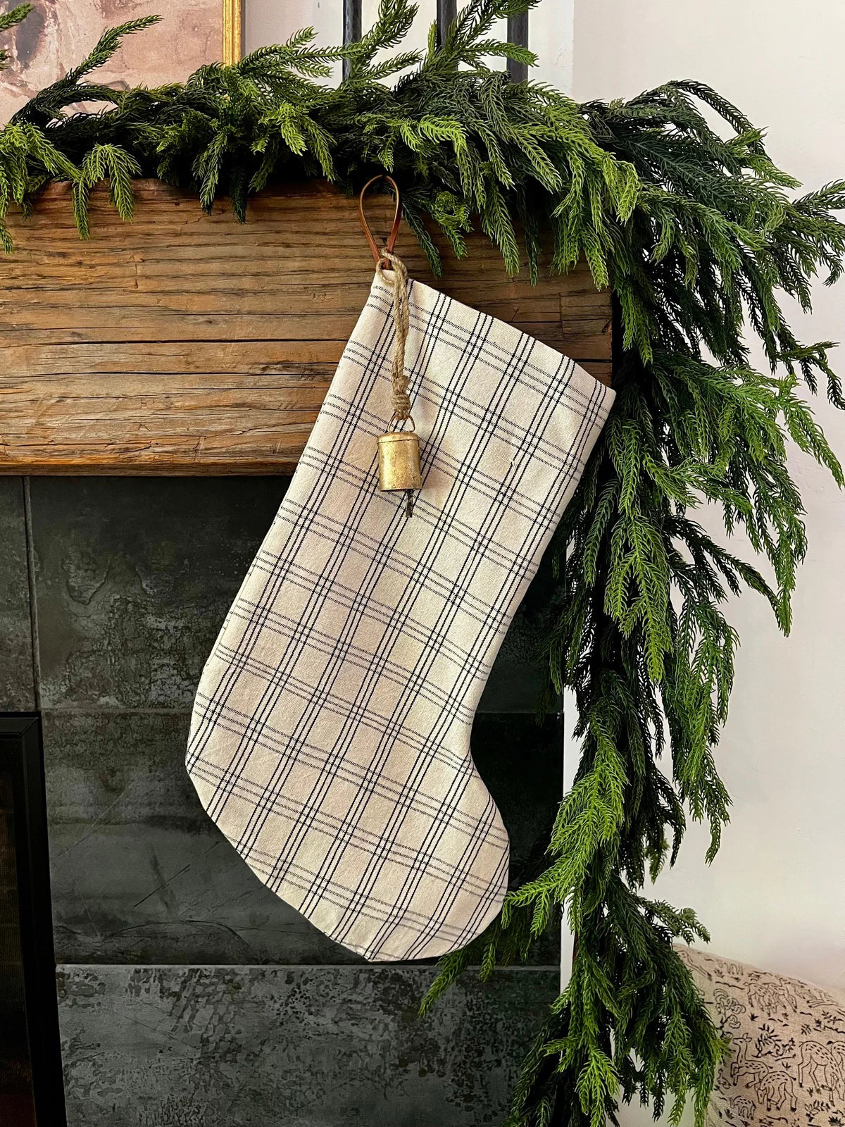 Christmas Stocking Black White Plaid