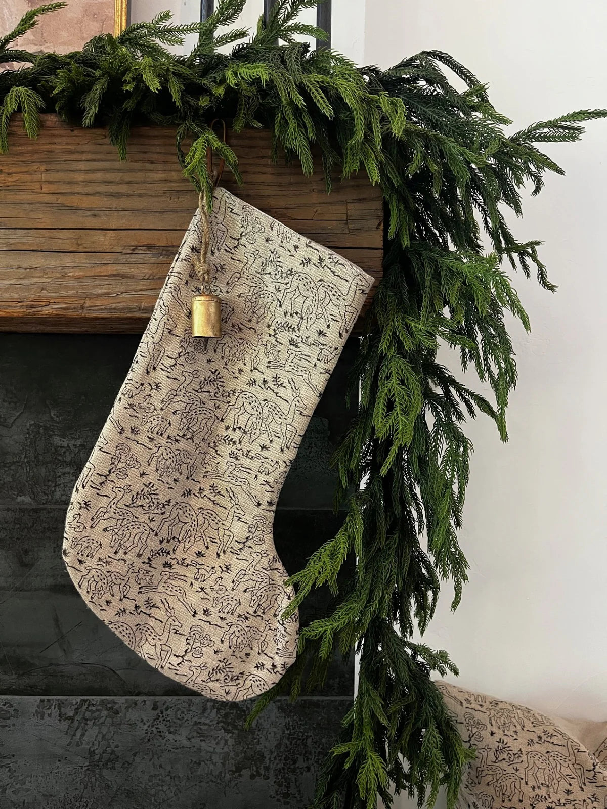 Christmas Stocking Reindeer Linen Print