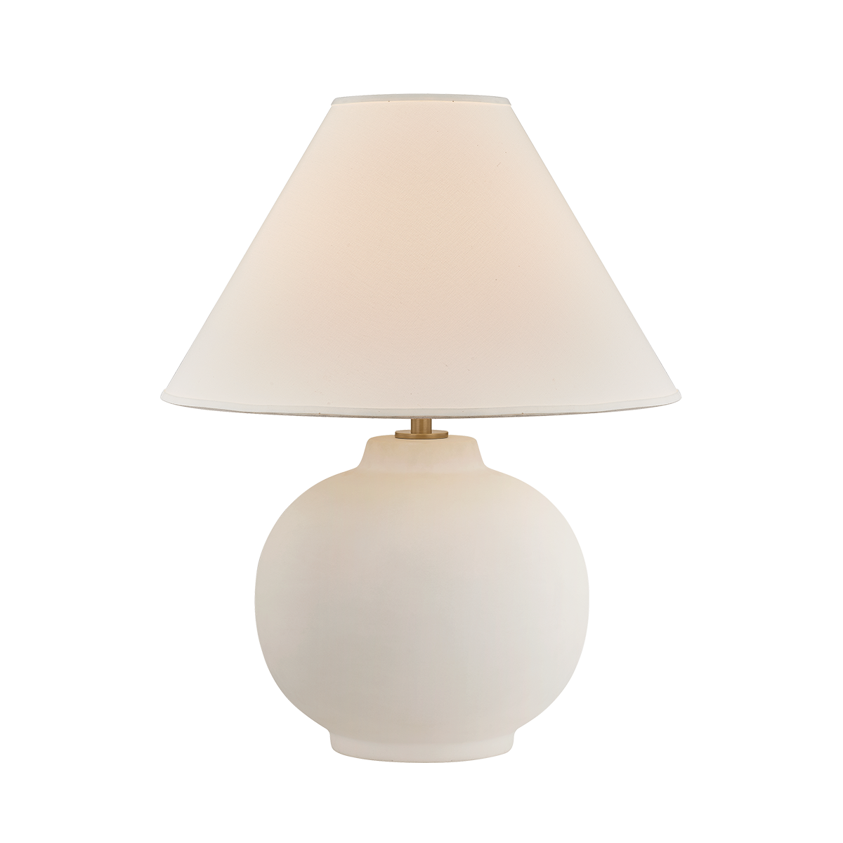 Beige table lamp with a white shade on a white background