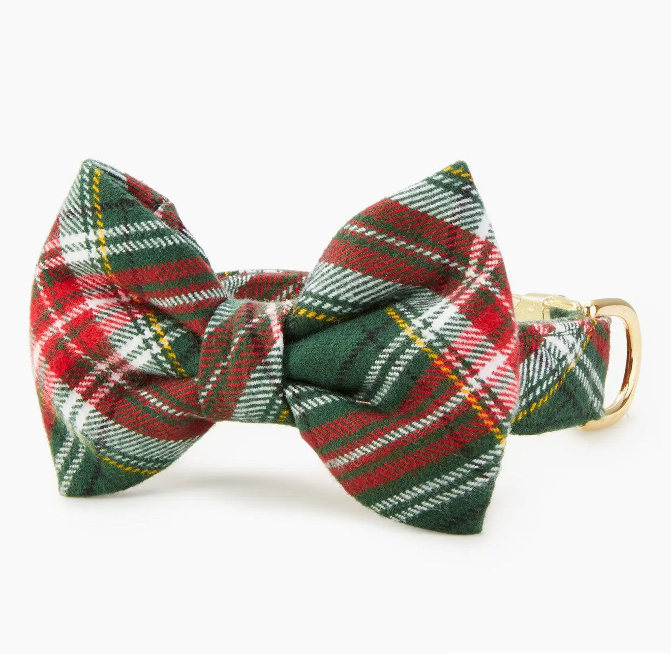 A stylish bow tie featuring a green and red plaid pattern, perfect for formal occasions.