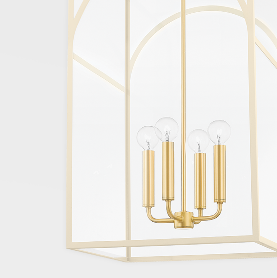 Addison Pendant | Aged Brass Candlesticks Within a Decorative Cage